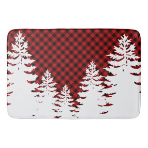 Christmas classic Red Plaid Christmas evergreens Bath Mat