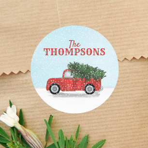 Christmas Classic Rustic Red Truck Whimsy Winter Round Sticker