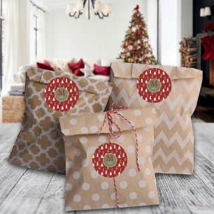 Christmas Classic Trees Custom Family Monogram Red Round Sticker