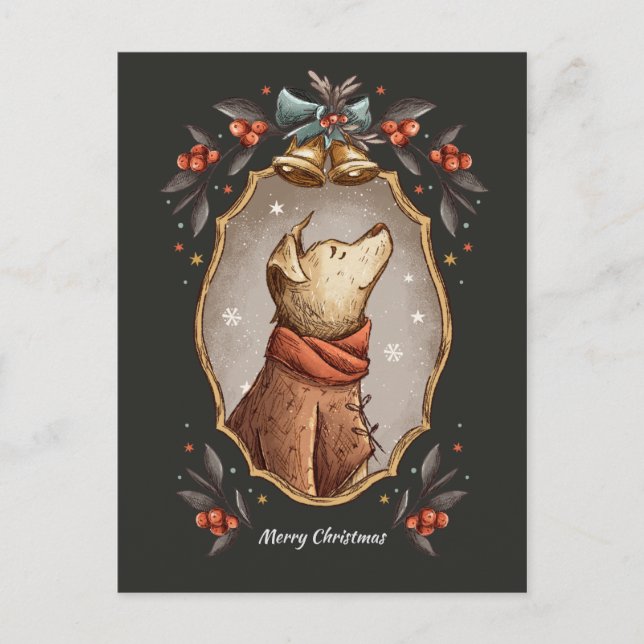 Christmas Classic Vintage Dog Holiday Postcard (Front)