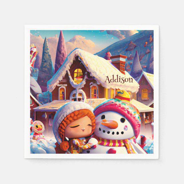Christmas Clay Playday Gingerbread Snowman Winter  Napkin (Front)