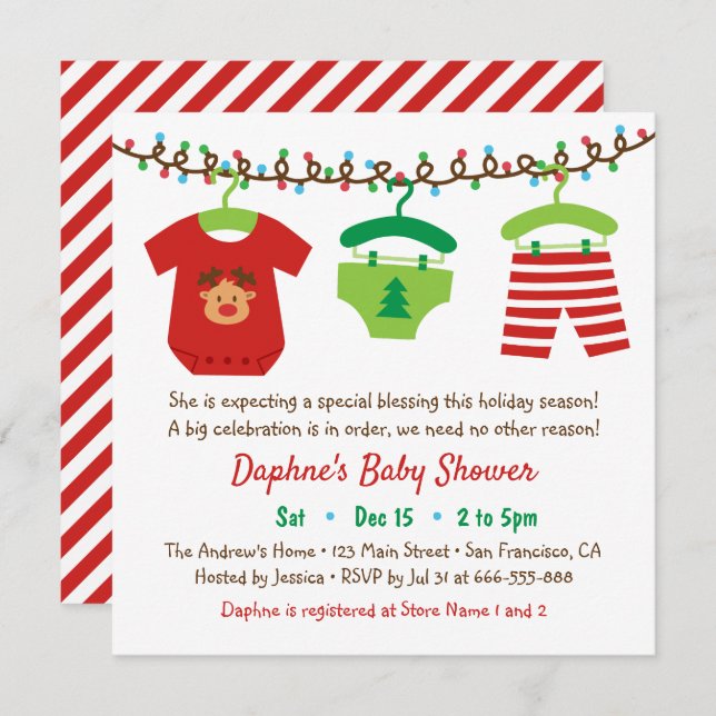 Christmas Clothes Baby Shower Party Invitations (Front/Back)