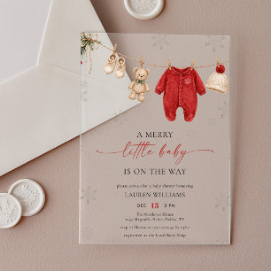 Christmas Clothesline A Merry Little Baby Shower Acrylic Invitations