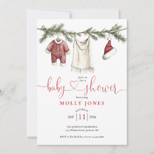 Christmas Clothesline All In One Baby Shower Invitation