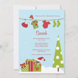 Christmas Clothesline Baby Boy Shower Invite