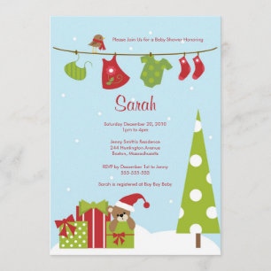 Christmas Clothesline Baby Girl Shower Invite