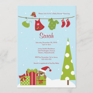 Christmas Clothesline Baby Girl Shower Invite