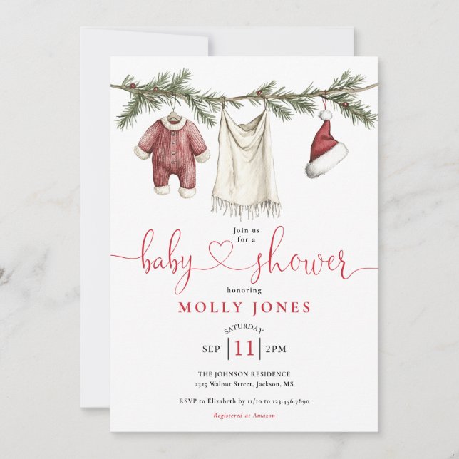 Christmas Clothesline Photo QR Code Baby Shower Invitation (Front)