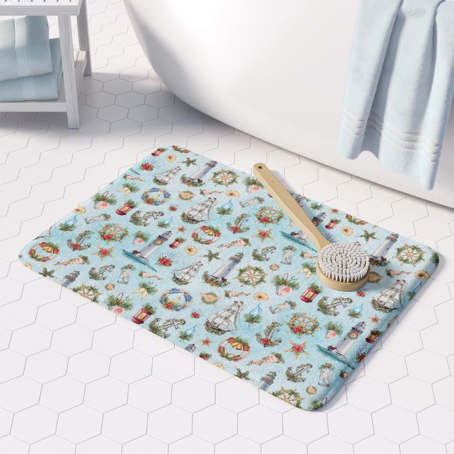 Christmas Coastal Nautical Lighthouses Ship Bath Mat (Creator Uploaded)