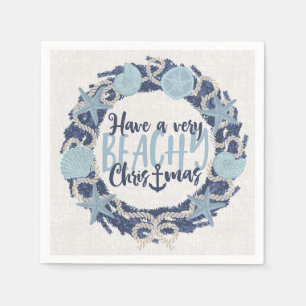 Christmas Coastal Tropical Sea Shell Wreath - Blue Napkin