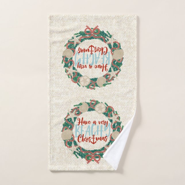 Christmas Coastal Tropical Sea Shell Wreath -Red Hand Towel (Hand Towel)