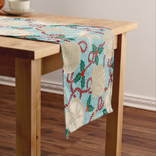 Christmas Coastal Tropical Sea Shells -Aqua Short Table Runner