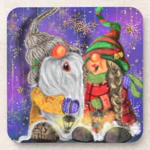 Christmas Coaster Couple Gnomes Singing Happy