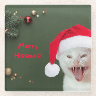 Christmas Coaster, Merry Hissmas Wishes Glass Coaster