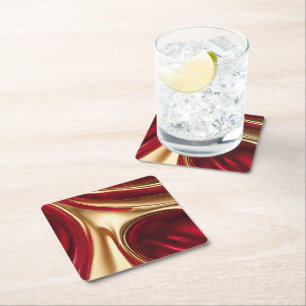 Christmas Coaster-Red and Gold- Square Paper Coaster