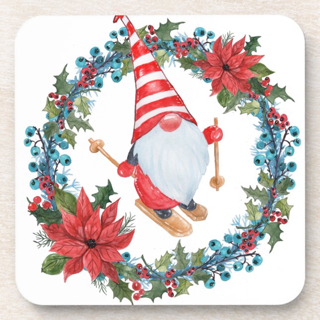 Christmas Coaster with Gnome and Wreath (Front)