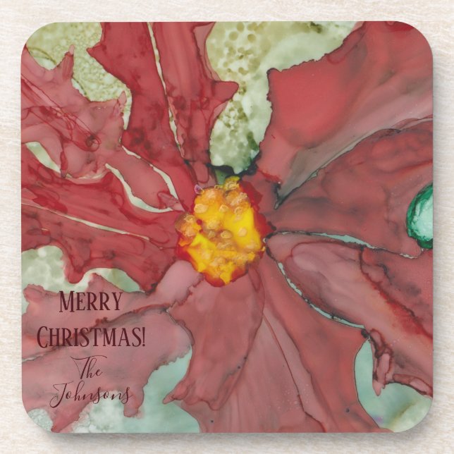 Christmas Coasters Poinsettia Reds and Greens (Front)