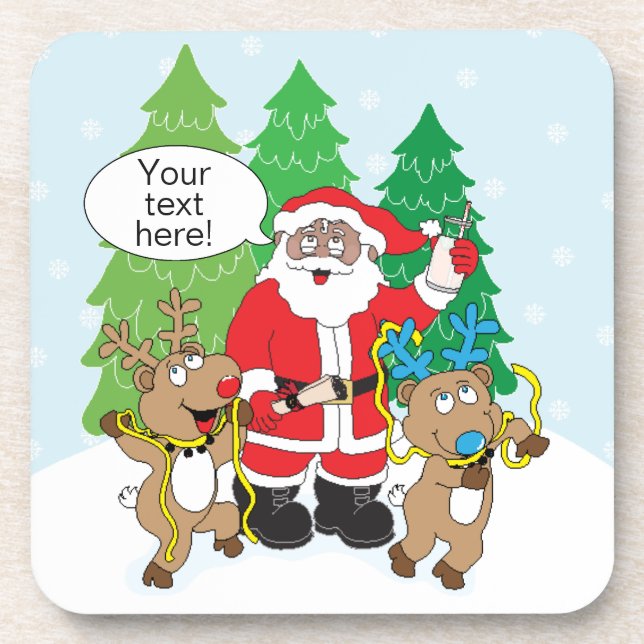 Christmas Coasters Santa of Colour and Reindeers (Front)
