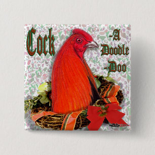 Christmas Cockadoodledoo 2 Inch Square Button