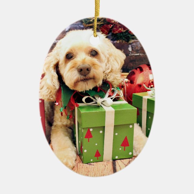 Christmas - Cockapoo - Trailer Ceramic Ornament (Front)