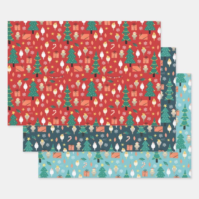Christmas Cockatiel Wrapping Paper Sheet (Set)