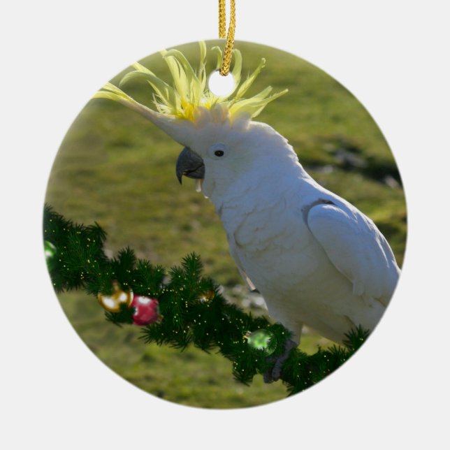 Christmas Cockatoo Bird in Australia Ceramic Ornament (Front)
