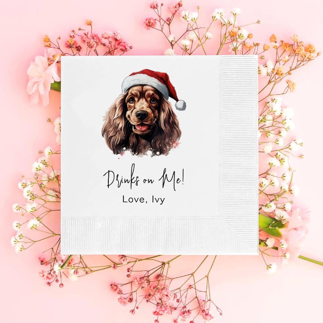 Christmas Cocker Spaniel Dog Drinks On Me Napkin (Creator Uploaded)