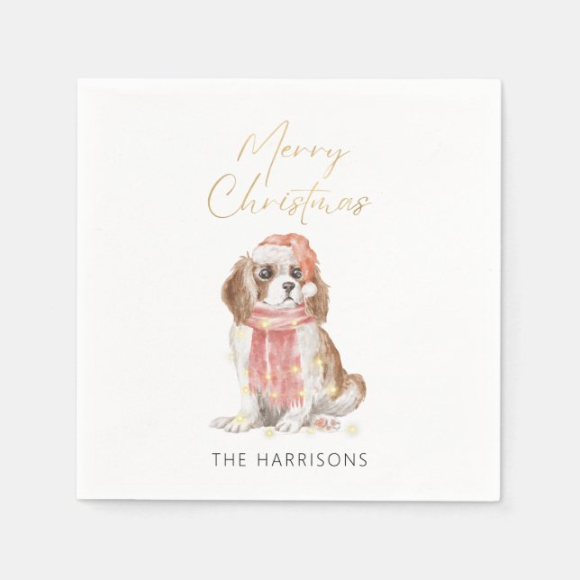 Christmas Cocker Spaniel Dog Gold Foil Holiday Napkin (Front)