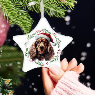 Christmas Cocker Spaniel Personalized Ceramic Ornament