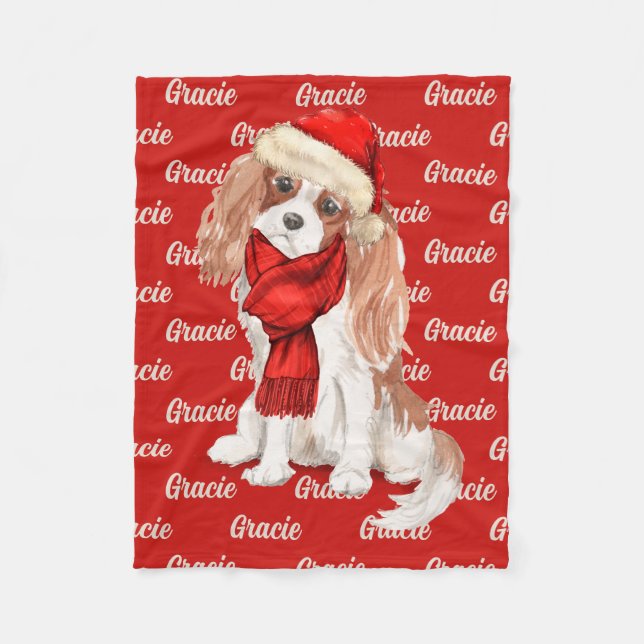 Christmas Cocker Spaniel with Dog's Name Fleece Blanket (Front)
