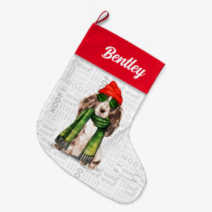 Christmas Cocker Spaniel with Dog's Name Large Christmas Stocking