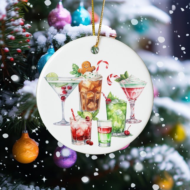 Christmas Cocktail Beverages Drinks  Ceramic Ornament (Creator Uploaded)