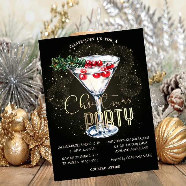 Christmas Cocktail Fireworks Christmas Company  Invitation (Creator Uploaded)