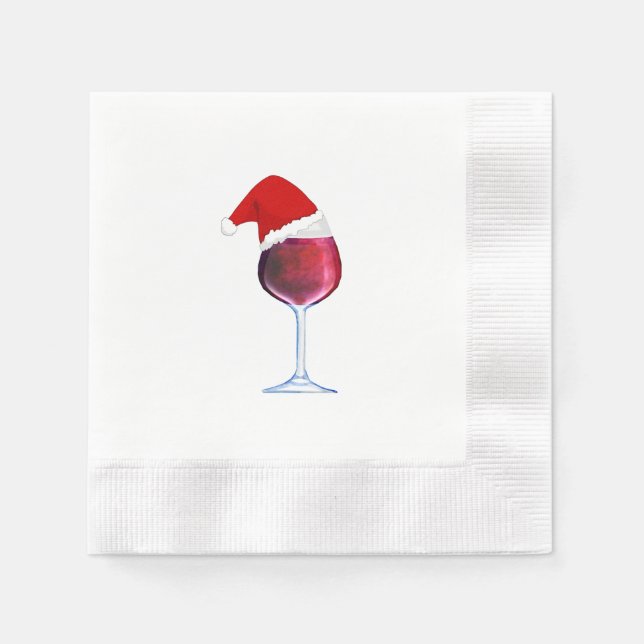 Christmas Cocktail Napkins Wine Santa Hat (Front)