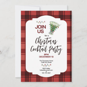 Christmas Cocktail Party Festive Plaid Invitation