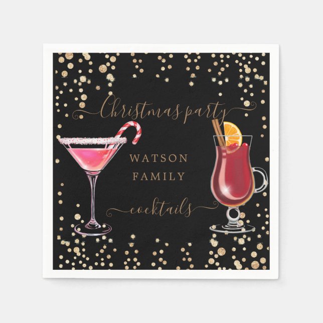 Christmas cocktail party glitter monogram napkin (Front)