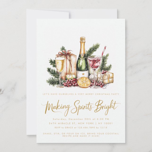Christmas Cocktail Party Making Spirits Bright Invitation (Front)