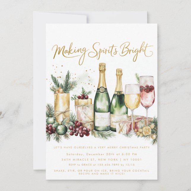 Christmas Cocktail Party Making Spirits Bright Invitation (Front)