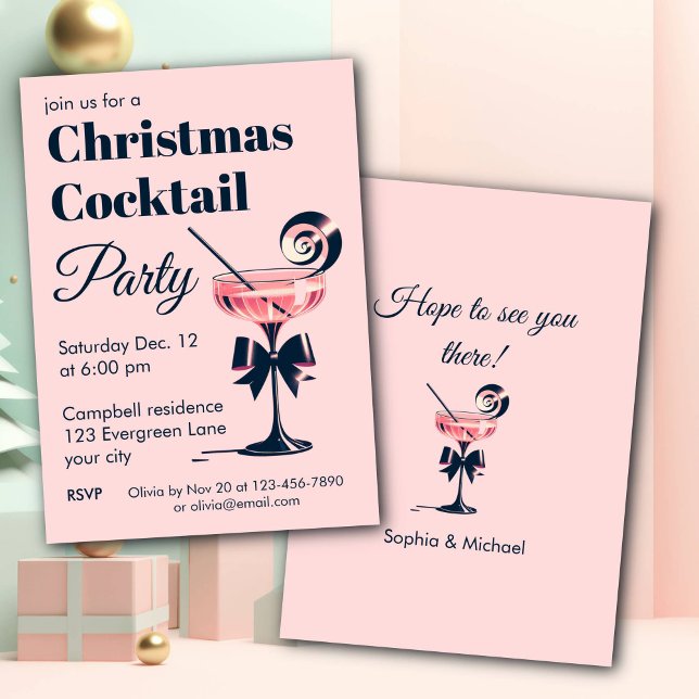 Christmas Cocktail Party Pink And Black Elegant Invitation (Creator Uploaded)