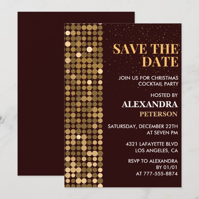 Christmas Cocktail Party Save the date Gold Invitation (Front/Back)