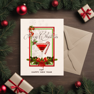 Christmas Cocktail Watercolor Art Holiday Postcard