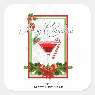 Christmas Cocktail Watercolor Art Square Sticker
