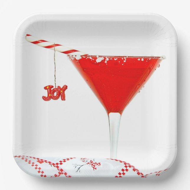 Christmas Cocktail with Candy Cane  Paper Plate (Front)