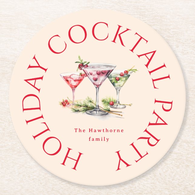 Christmas Cocktail's Elegant Party Round Paper Coaster (Front)
