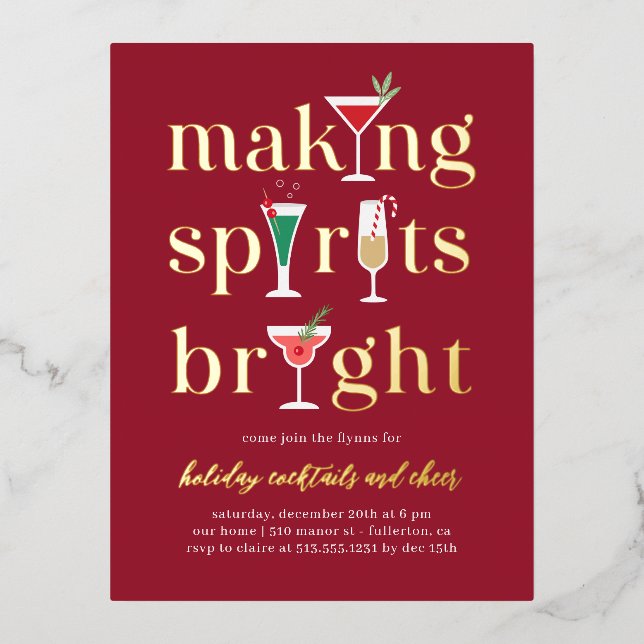 Christmas Cocktails Foil Holiday Party Postcard (Front)