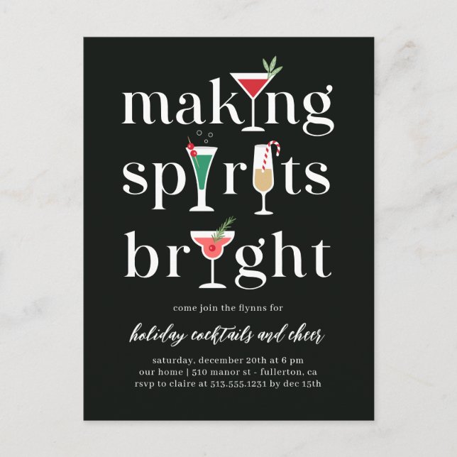 Christmas Cocktails Holiday Invitation Postcard (Front)