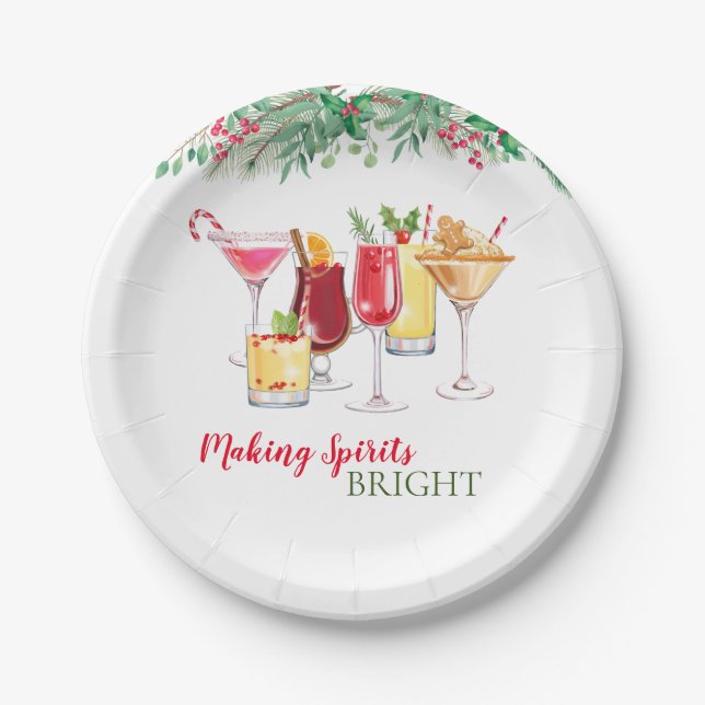 Christmas Cocktails Holiday Party  Paper Plate (Front)