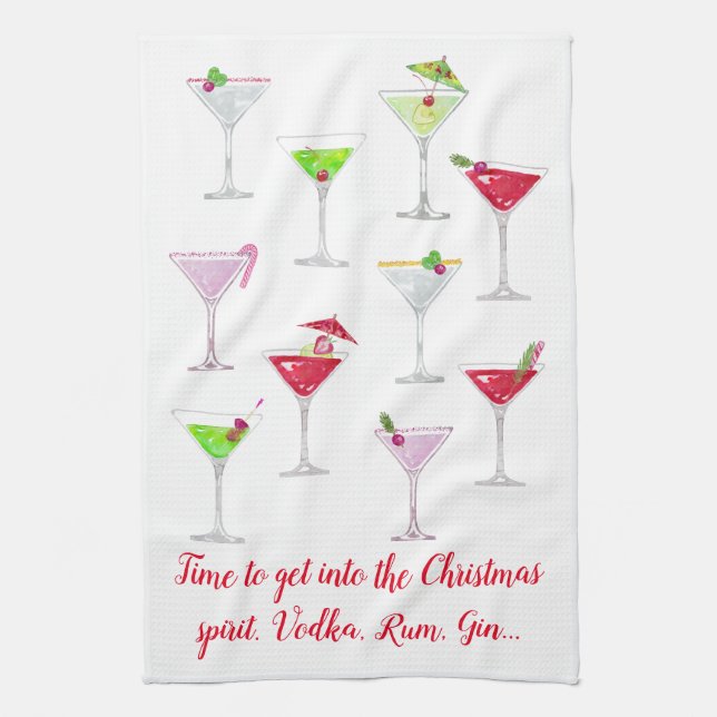 Christmas Cocktails Humorous Quote Kitchen Towel (Vertical)