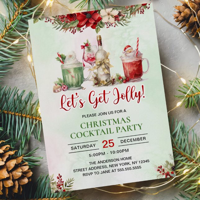 Christmas Cocktails Let's Get Jolly Party Invitation (Creator Uploaded)
