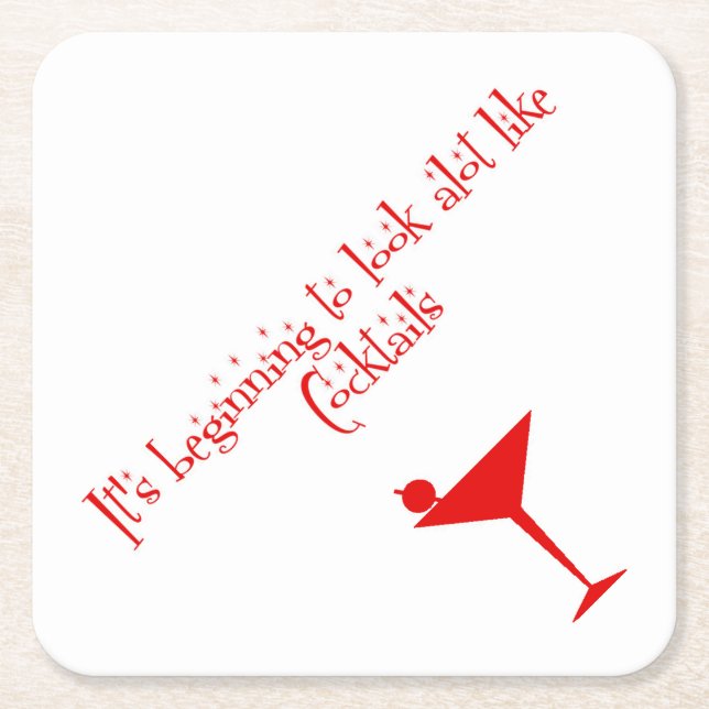 Christmas Cocktails Retro 50s Style Paper Napkins Square Paper Coaster (Front)